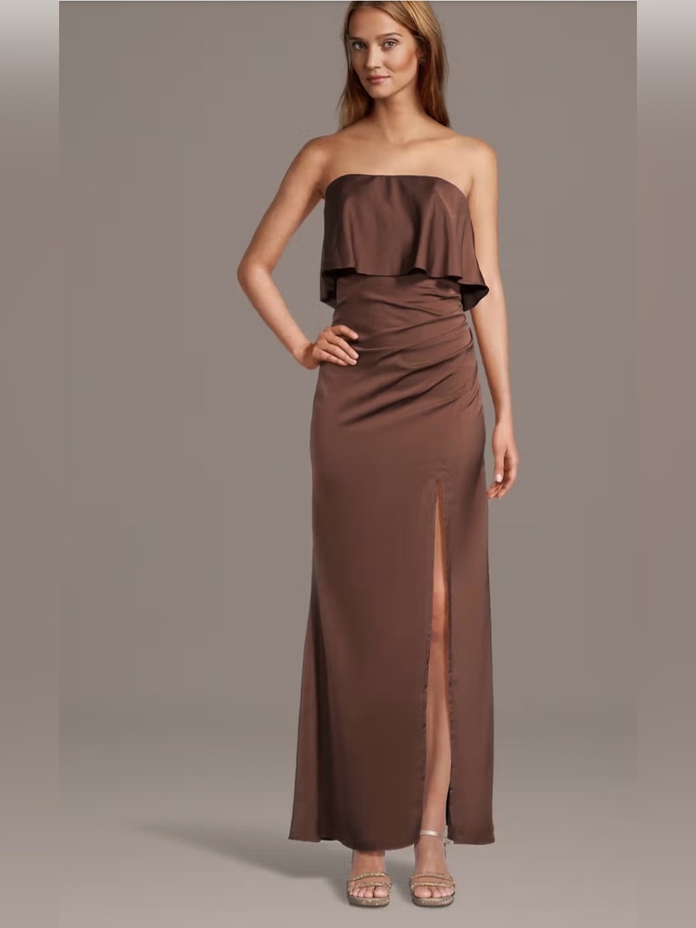 Strapless Brown Maxi Dress - Elegant Evening Wear